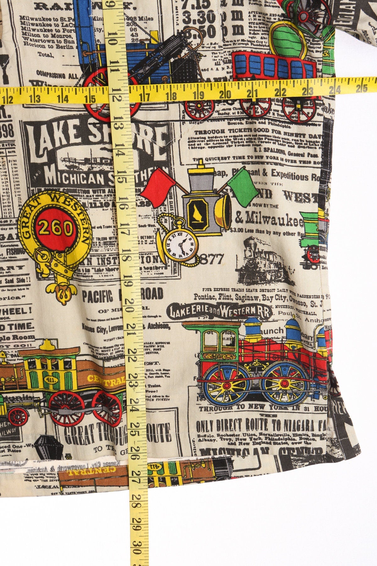 Vintage 70's Men's Cotton Shirt With Train Prints