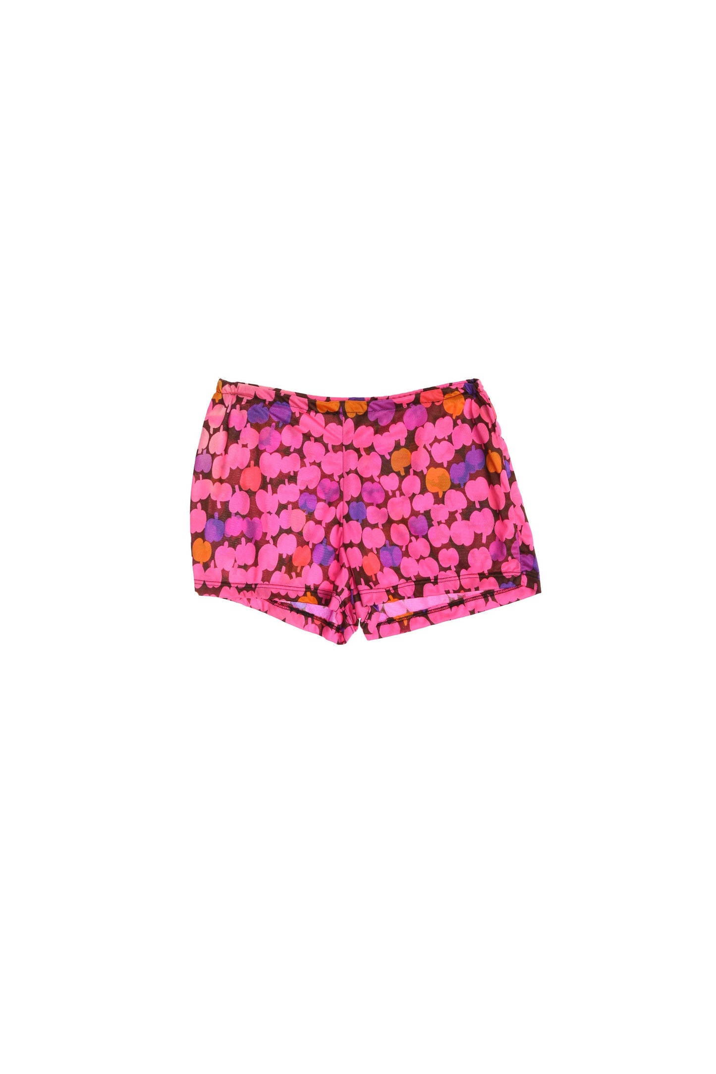 70's Women Pink Poly Short Shorts With Apples Graphics