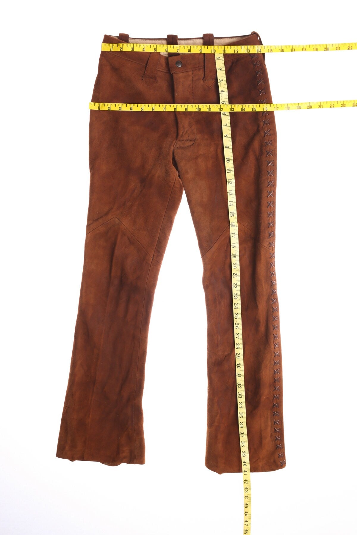 Vintage 70's Men Brown Suede Hippie Bell Bottom Pants