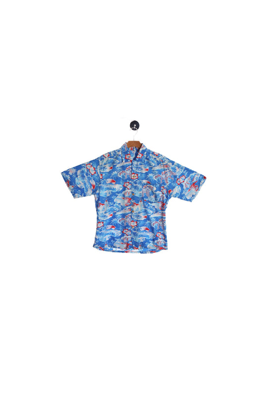 Vintage Hawaiian Shirt - Blue Print With Hawaii Beach Patter