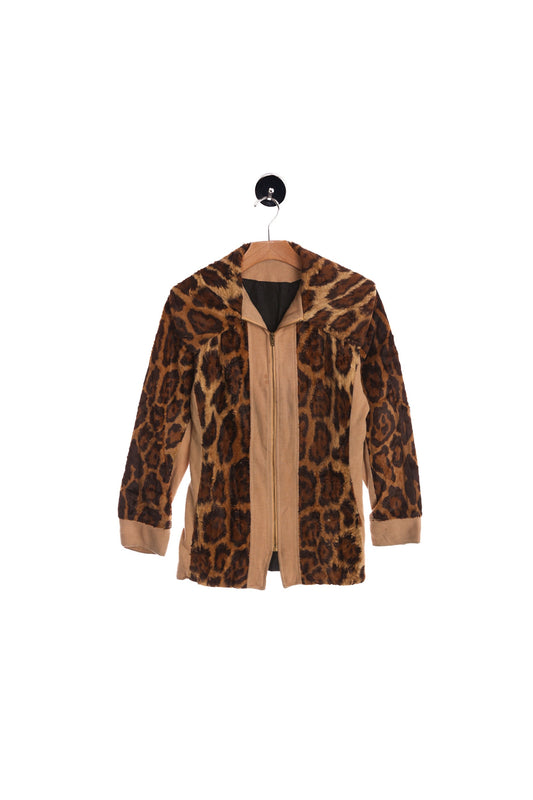70's Women Jacket  - Leopard Print - Faux Fur