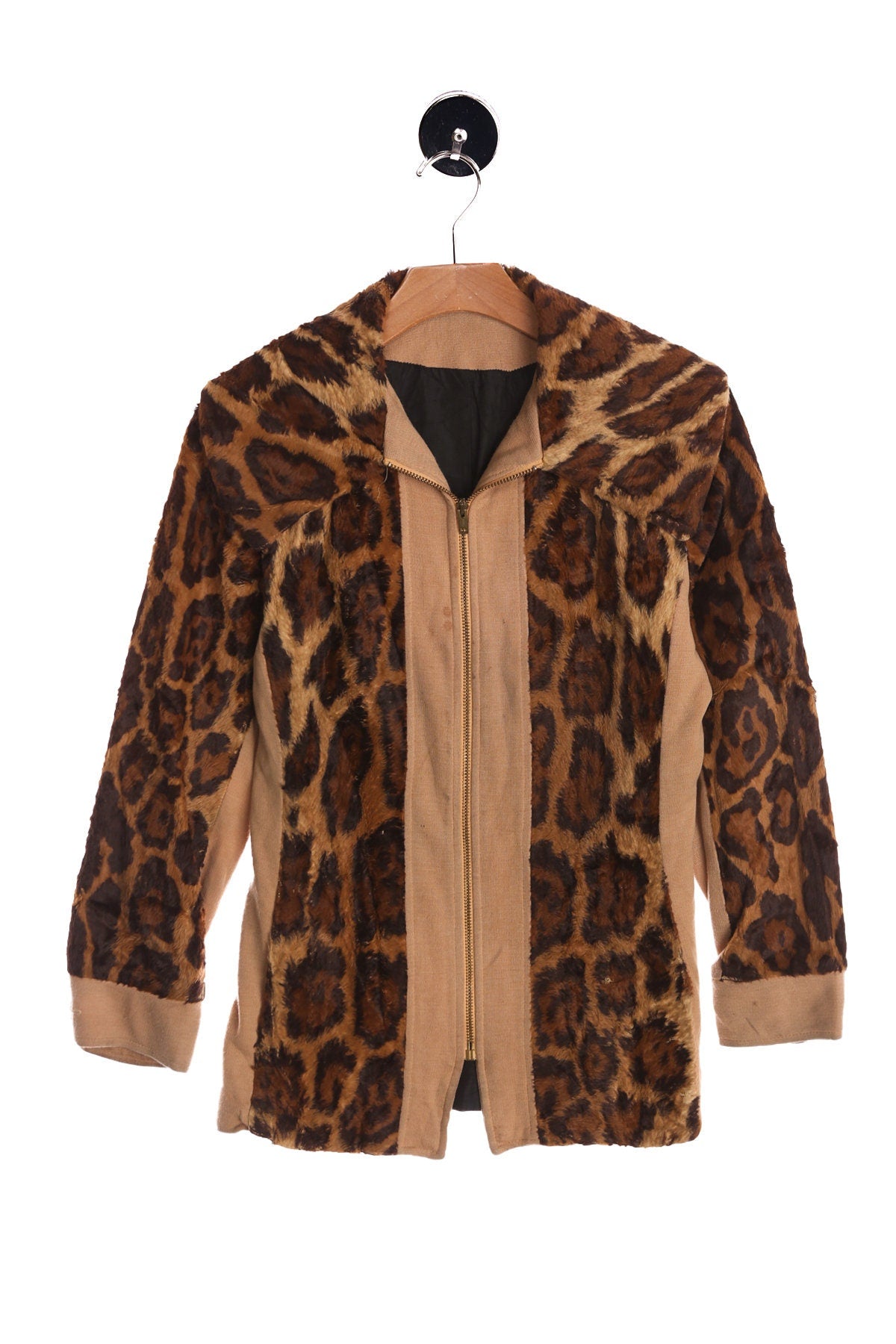 70's Women Jacket  - Leopard Print - Faux Fur