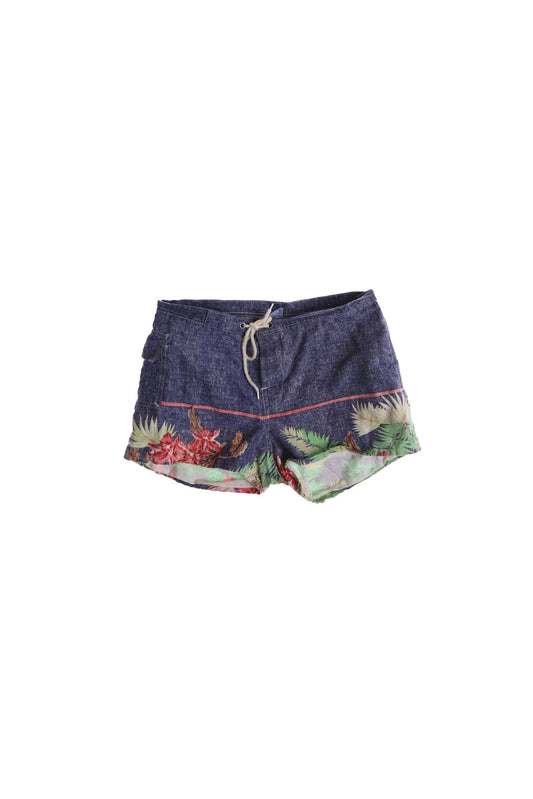 Vintage Op Ocean Pacific Swim Trunks With Plants Print and String Closure