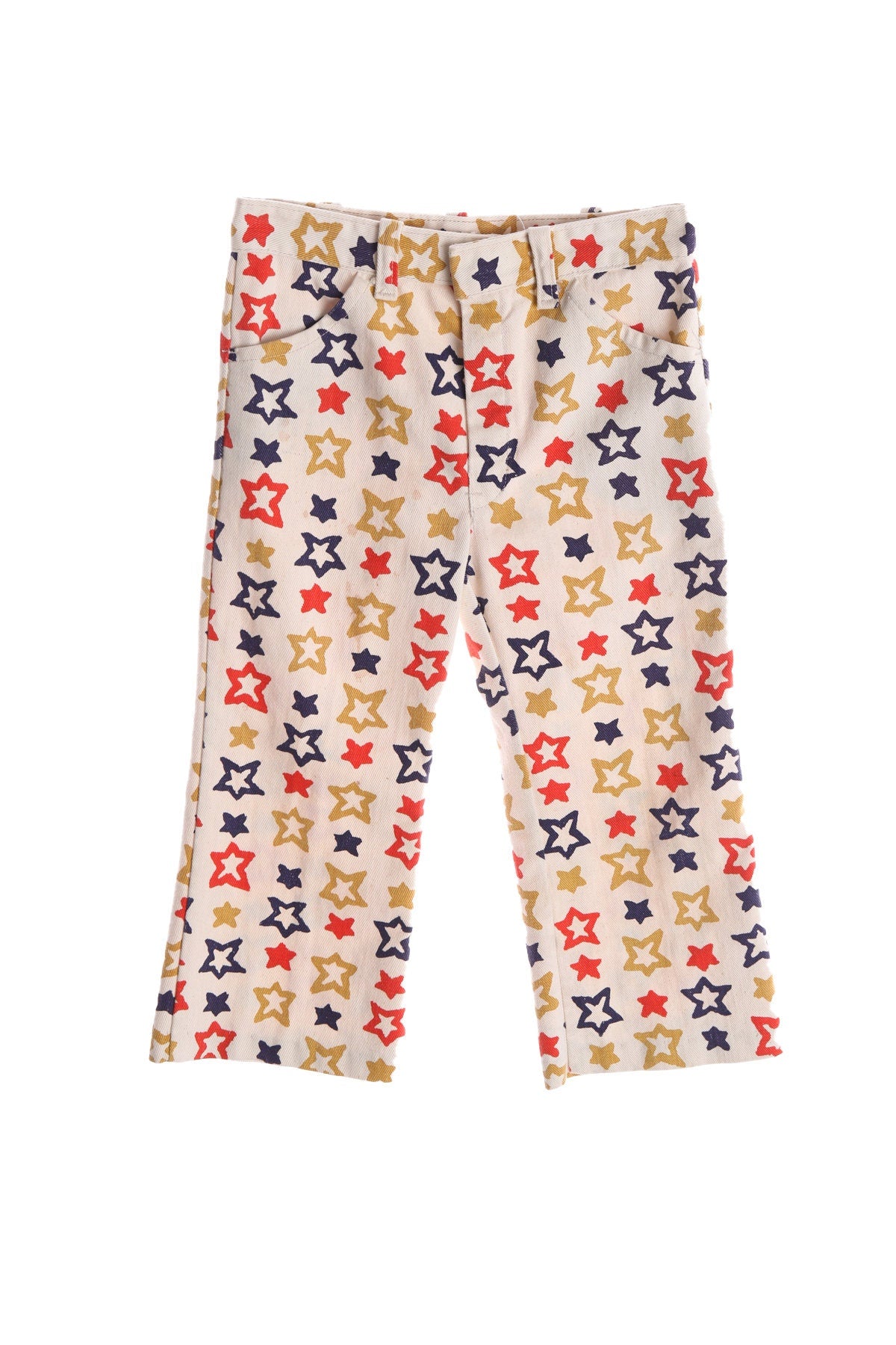 70's Star Print Beige Bell Bottom Pants