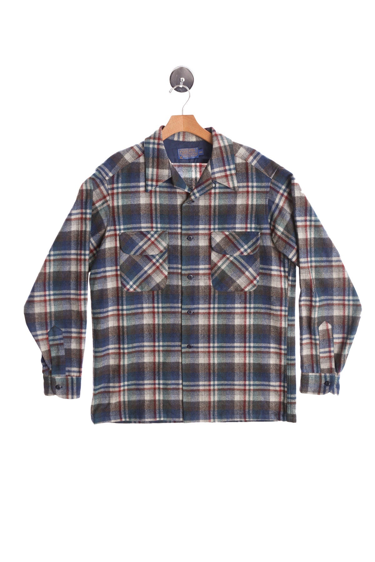 Men's Vintage Pendleton Shirt - Blue and Gray Plaid Print