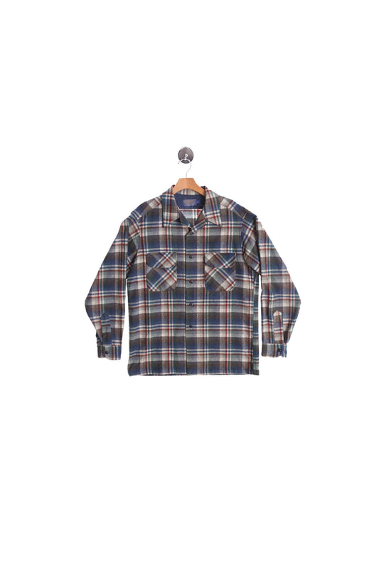 Men's Vintage Pendleton Shirt - Blue and Gray Plaid Print