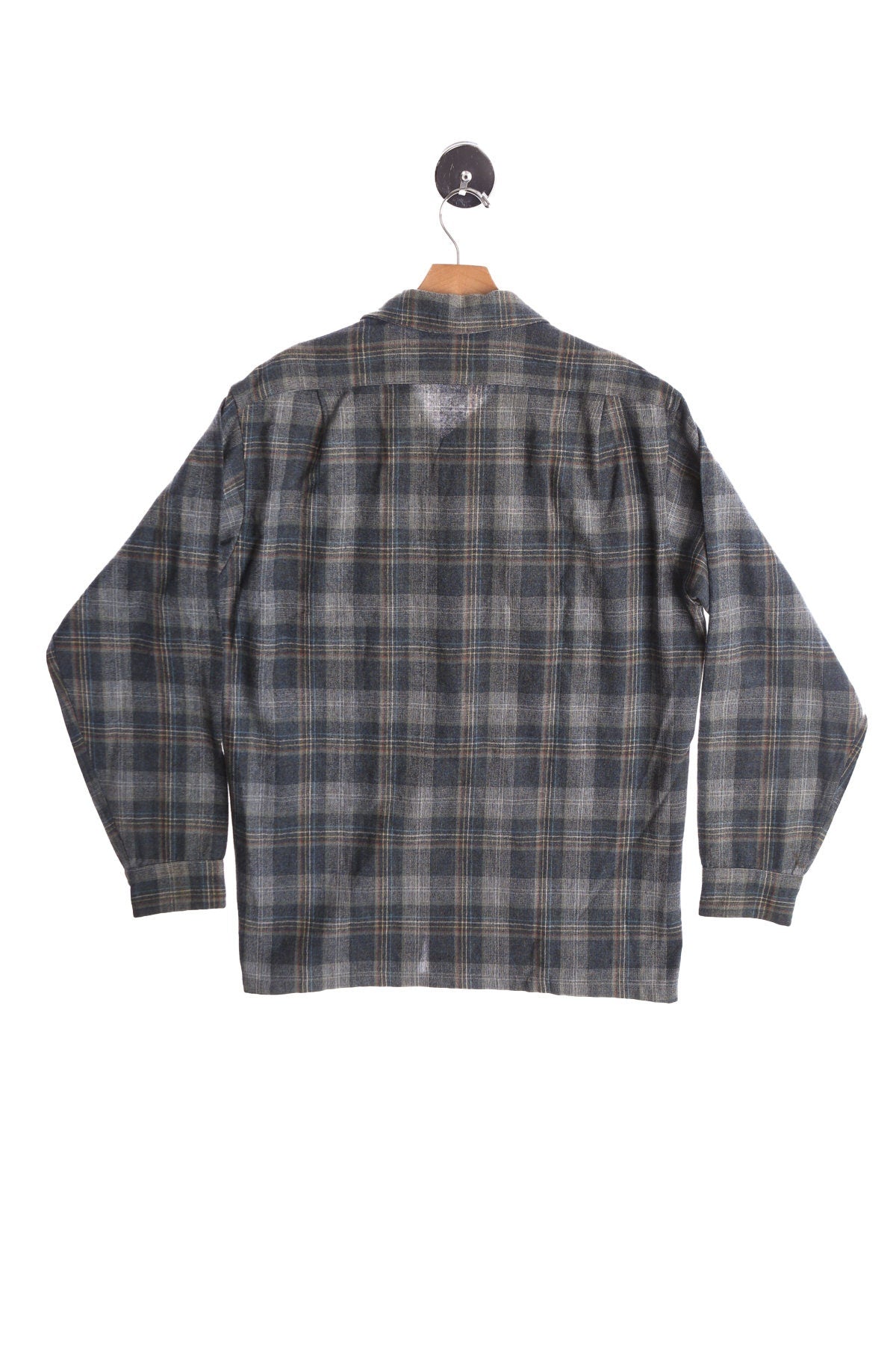 Vintage Men's Gray Plaid Pendleton Shirt - Era 70's - 80's