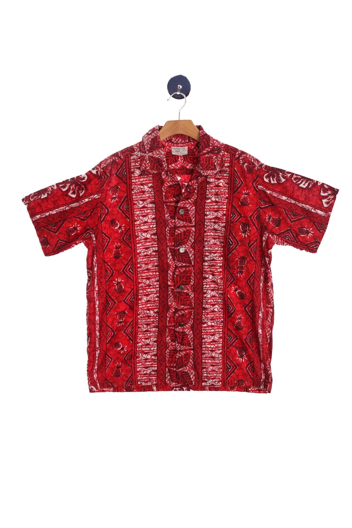 Vintage Red Plant Print Hawaiian Shirt - Made in Honolulu