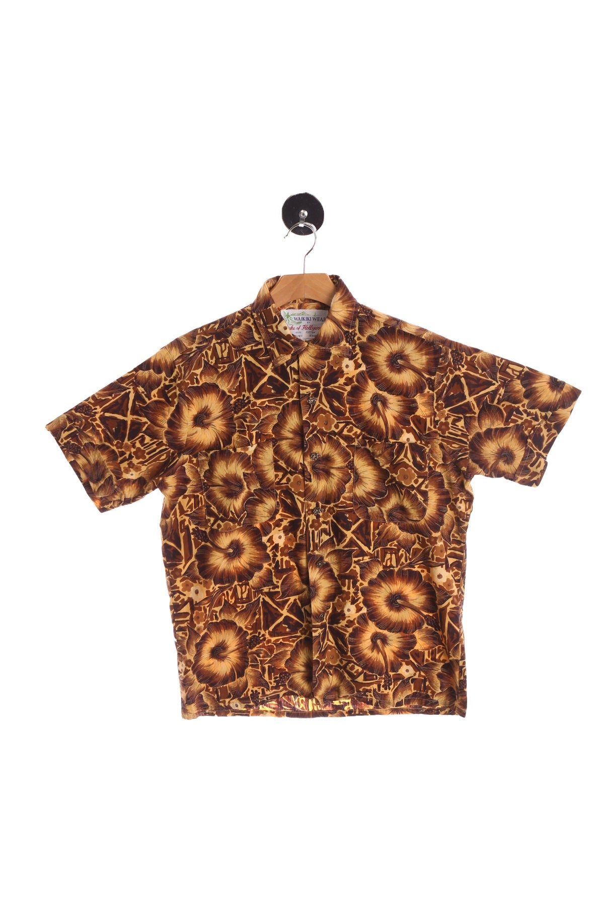 Vintage Hawaiian Shirt Brown Floral Print - Wikiki wear by Duke of Hollywood