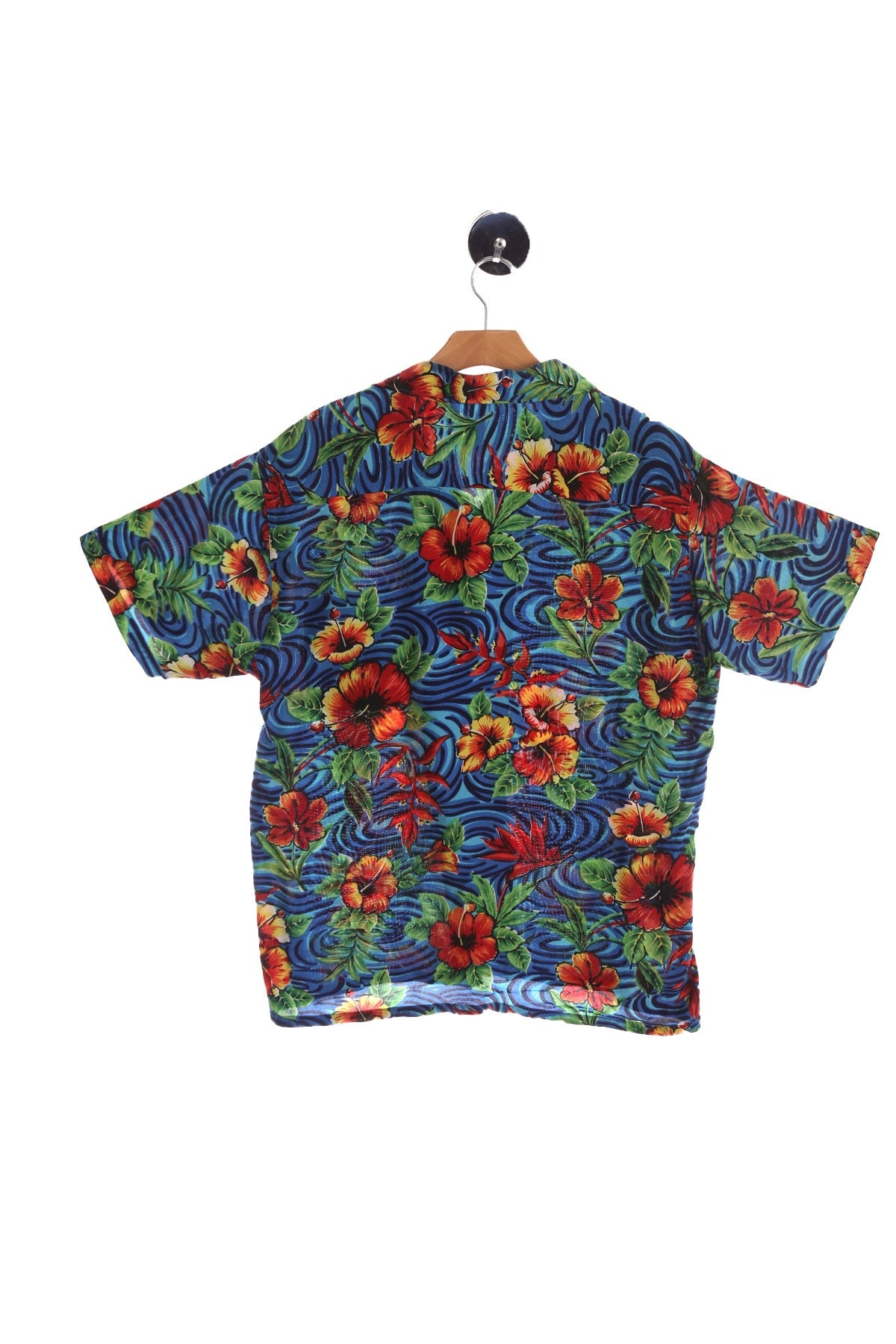 Men's Vintage Blue Floral Print Hawaiian Shirt - Hanalei Made in Japan