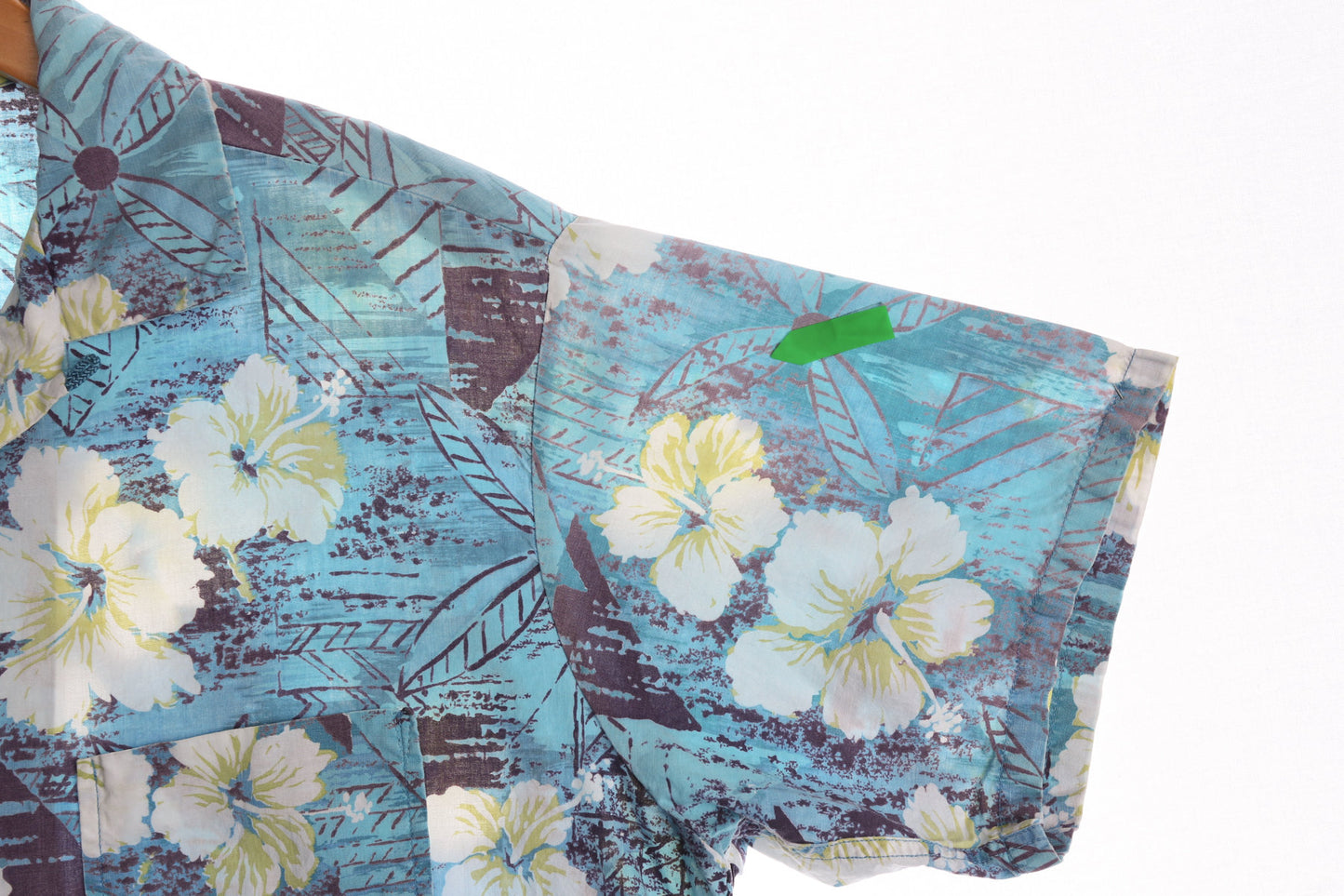 Vintage White Flower Print Blue Hawaiian Shirt