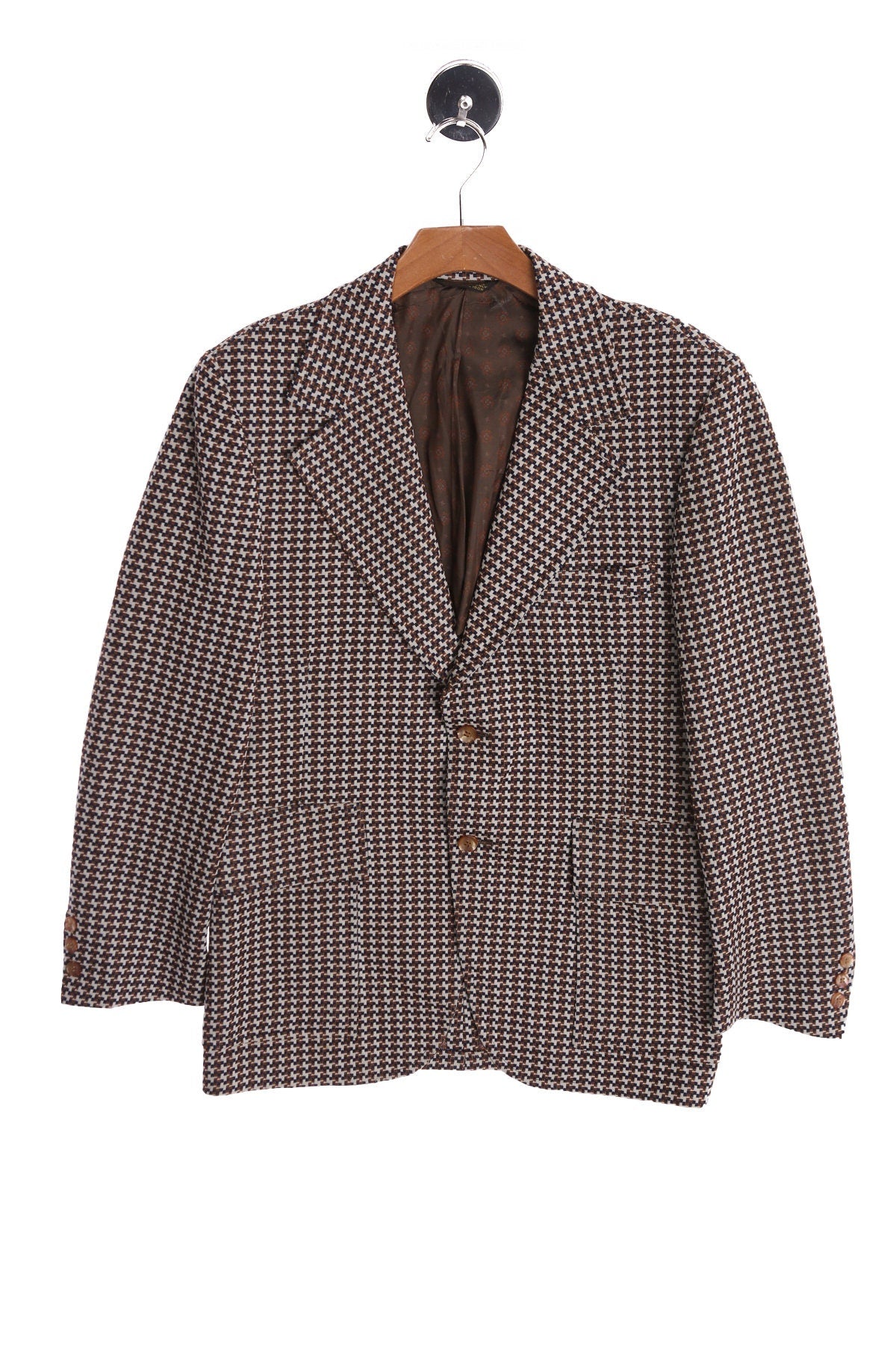 Men 70's Plaid Brown Blazer