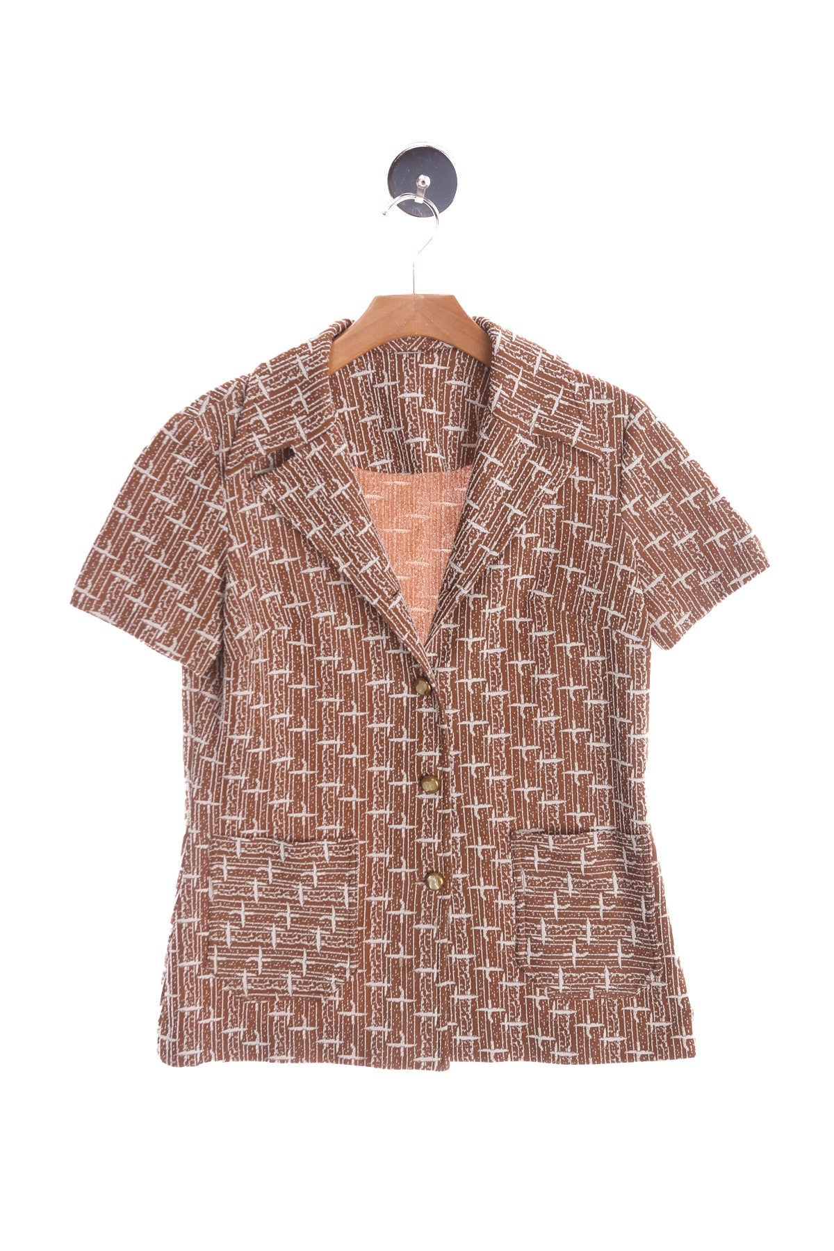 70's Women Brown Poly Top