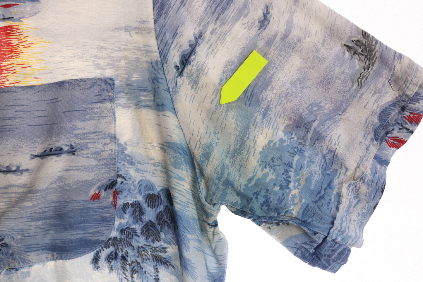 Vintage Men's Blue Hawaiian Shirt - Beach Print - Hand Screened - Era ( 70's - 80's )