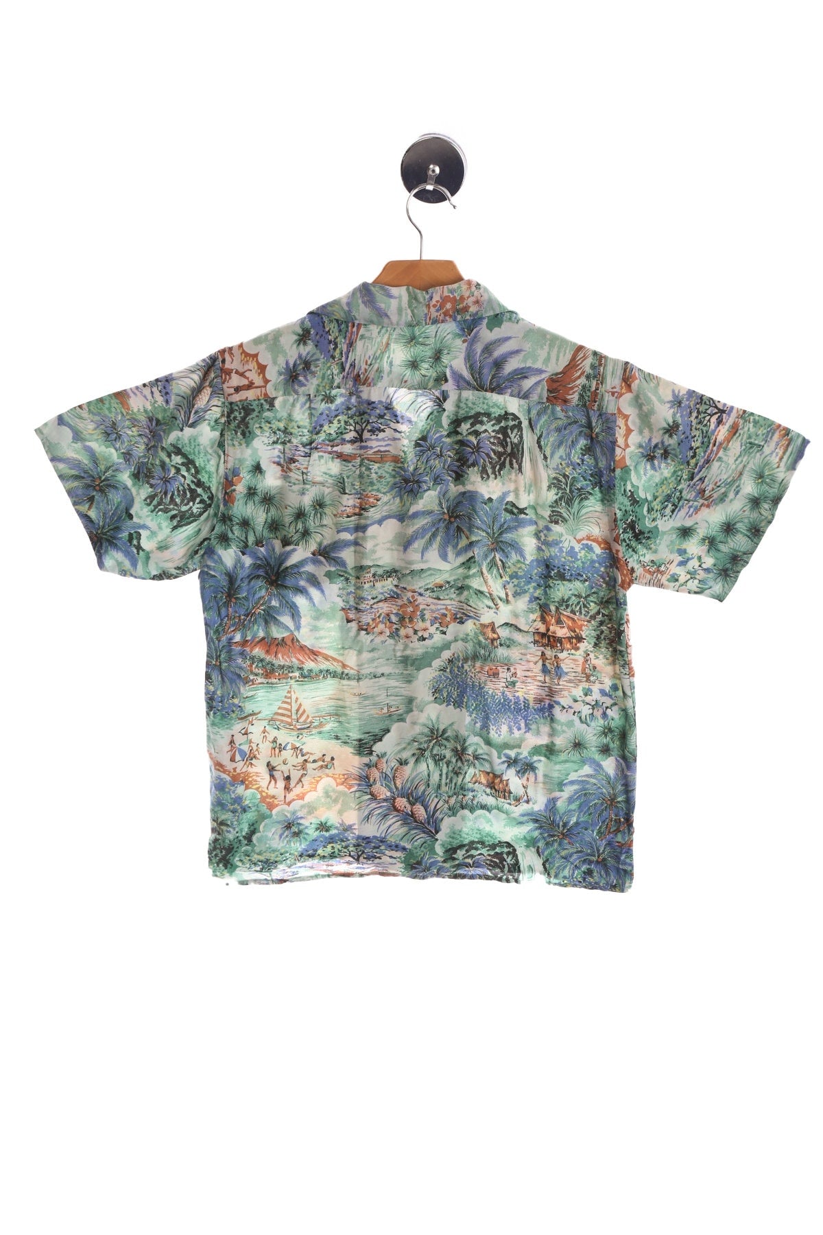 Men's Vintage Green Hawaiian Shirt - Beach Print
