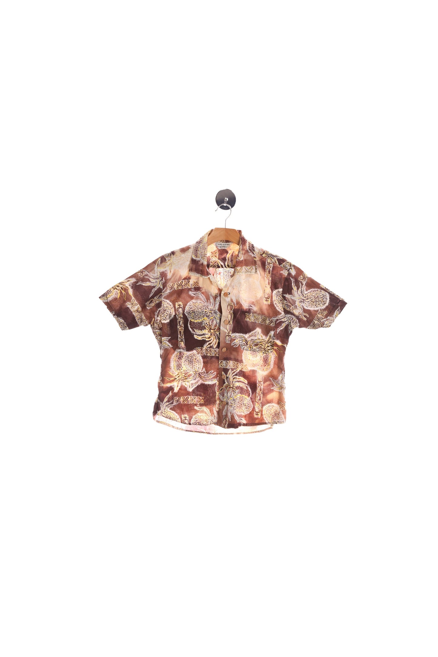 Vintage Men Brown Hawaiian Shirt - Pineapple Print - Aloha Kanaka By ArtVogue