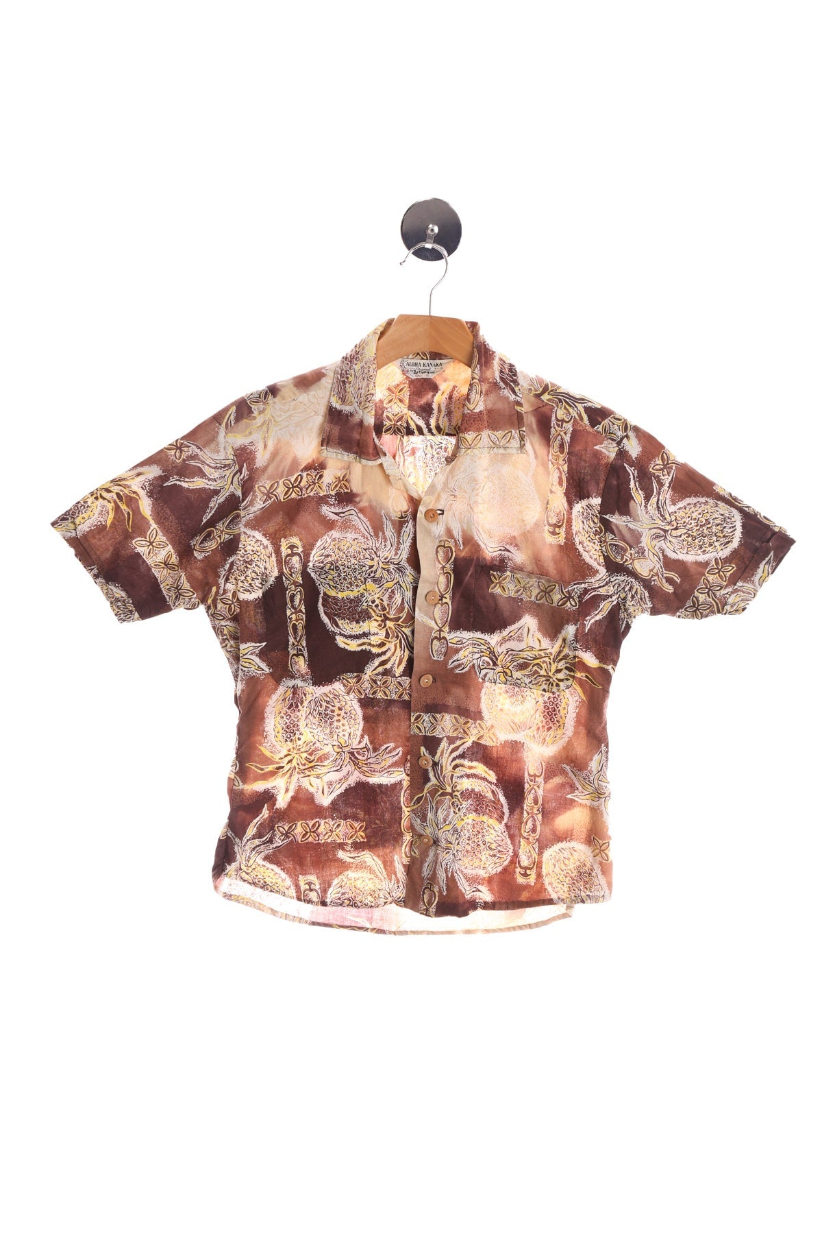 Vintage Men Brown Hawaiian Shirt - Pineapple Print - Aloha Kanaka By ArtVogue