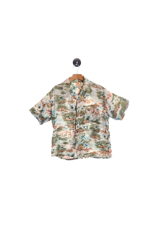 Vintage Men Hawaiian Shirt - Beach Print - Era ( 70's - 80's )