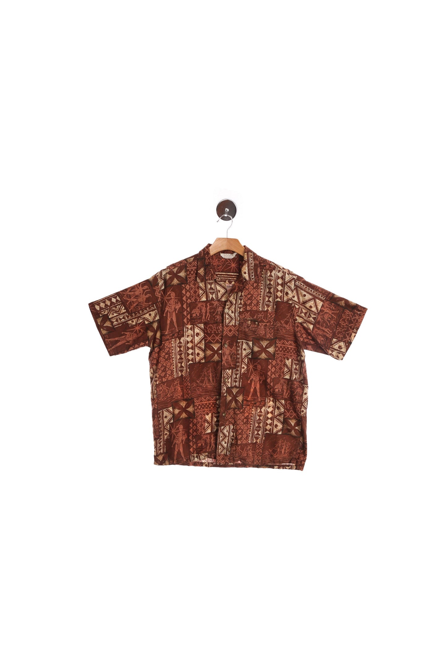 Vintage Men Brown Tribal Print Hawaiian Shirt