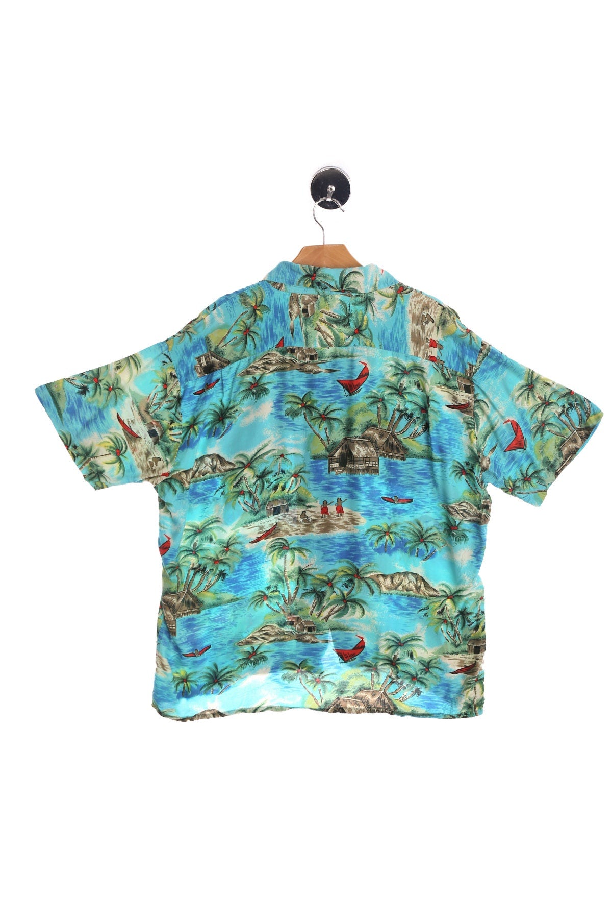Vintage Blue Hawaiian Shirt - Beach Print - Tailored for Andrew Lewis