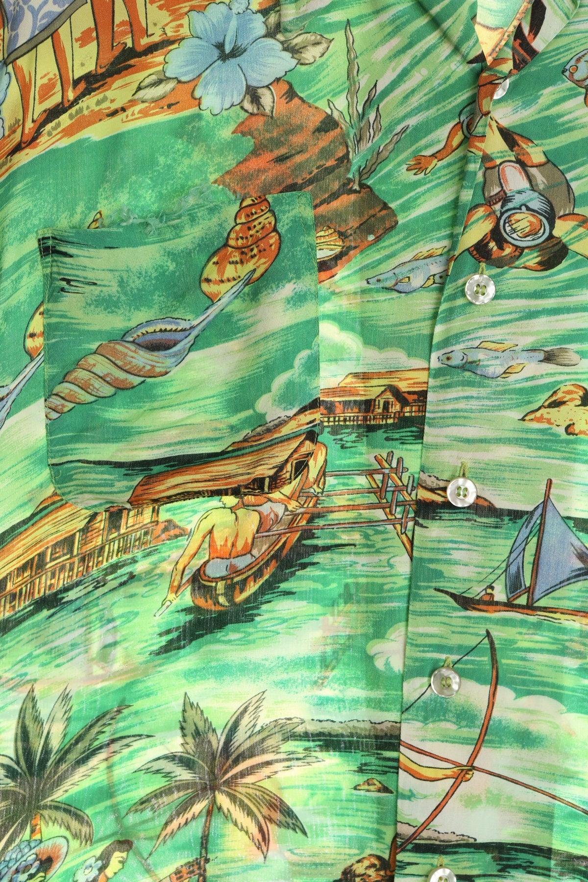 Vintage Men Green Hawaiian Shirt - Hawaiian holiday - Made in Korea