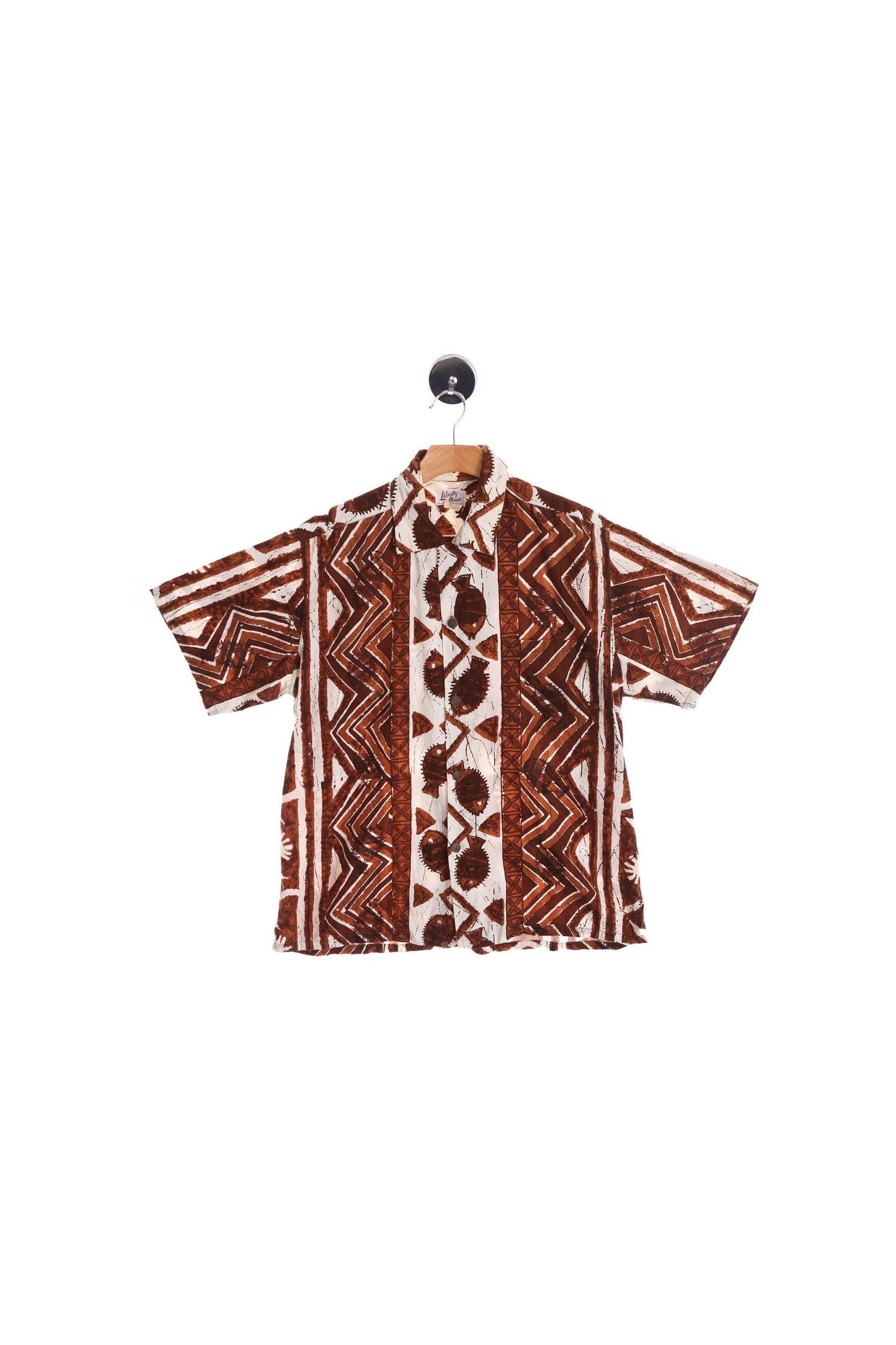 Tribal and Fish Print Brown Hawaiian Shirt