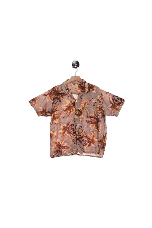 Palm Trees Print Brown Men Hawaiian Shirt - Hand-Screened