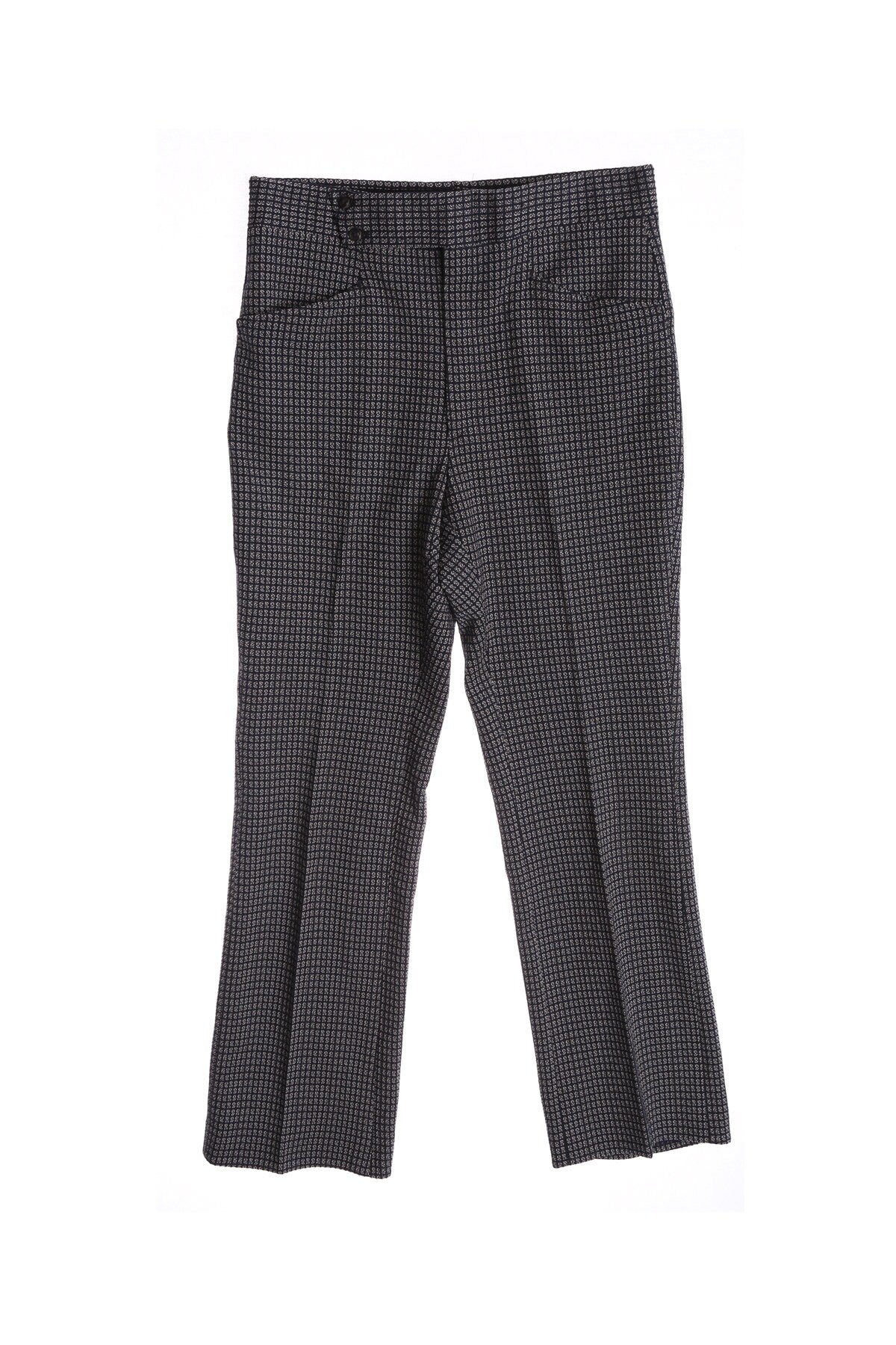 70's Men Dark Blue Plaid Polyester Pants