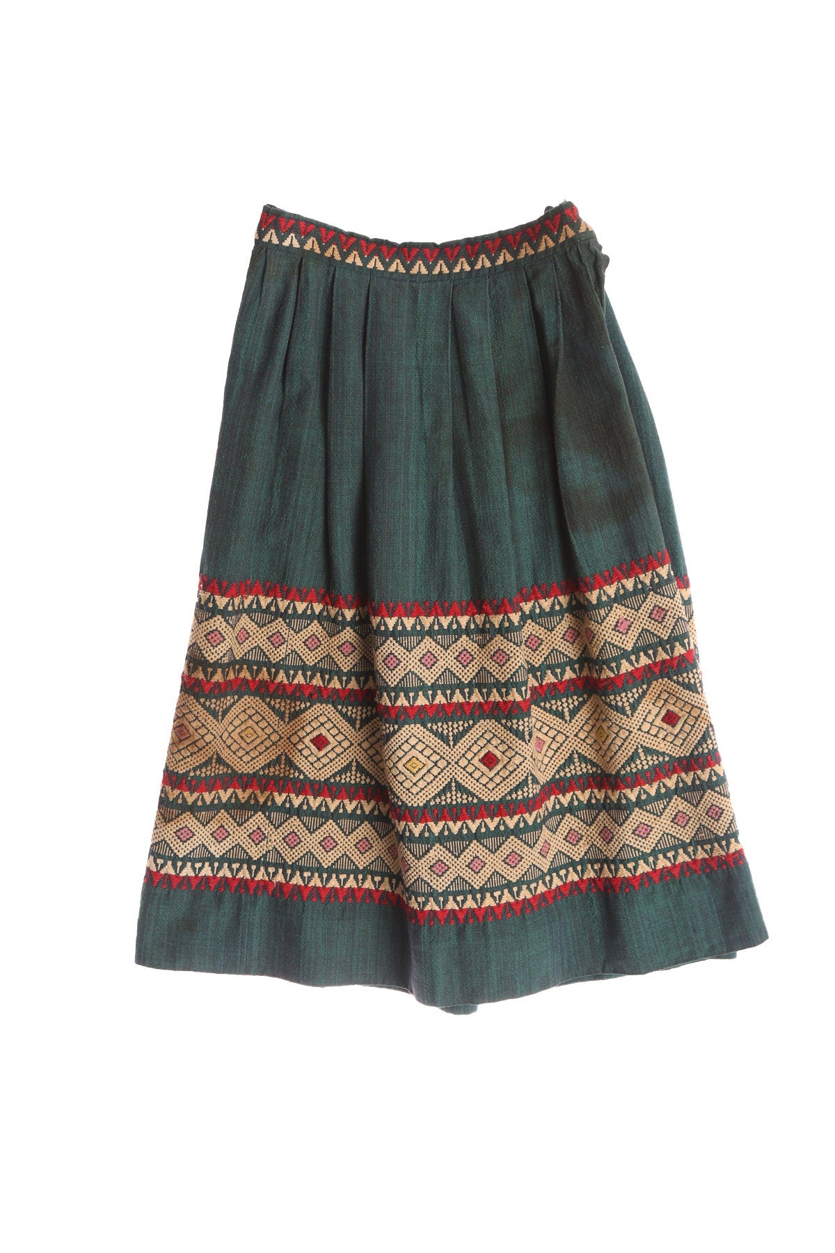 Women Vintage Green Embroidered Skirt