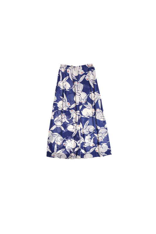 Vintage Rabbit Print Blue Long Skirt