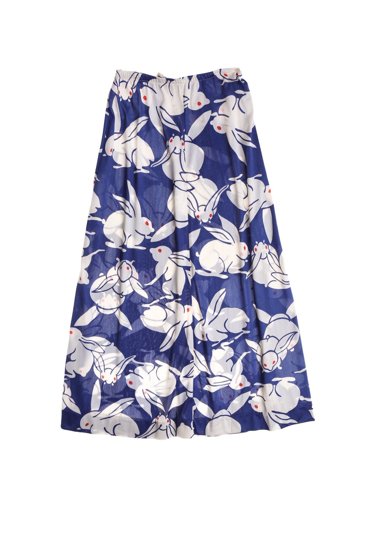 Vintage Rabbit Print Blue Long Skirt