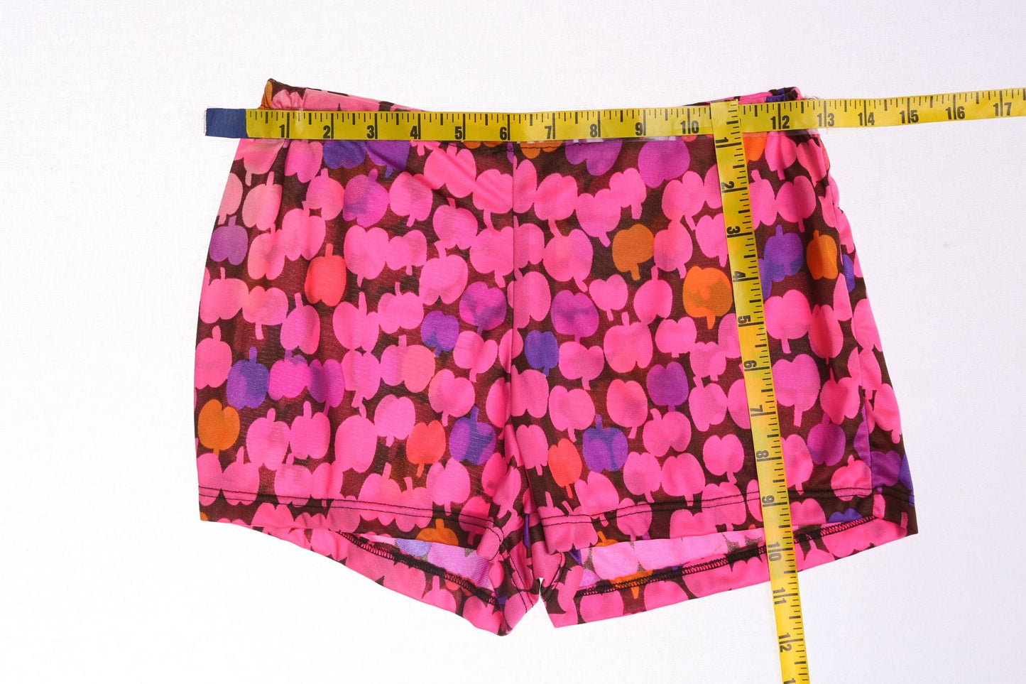70's Women Pink Poly Short Shorts With Apples Graphics