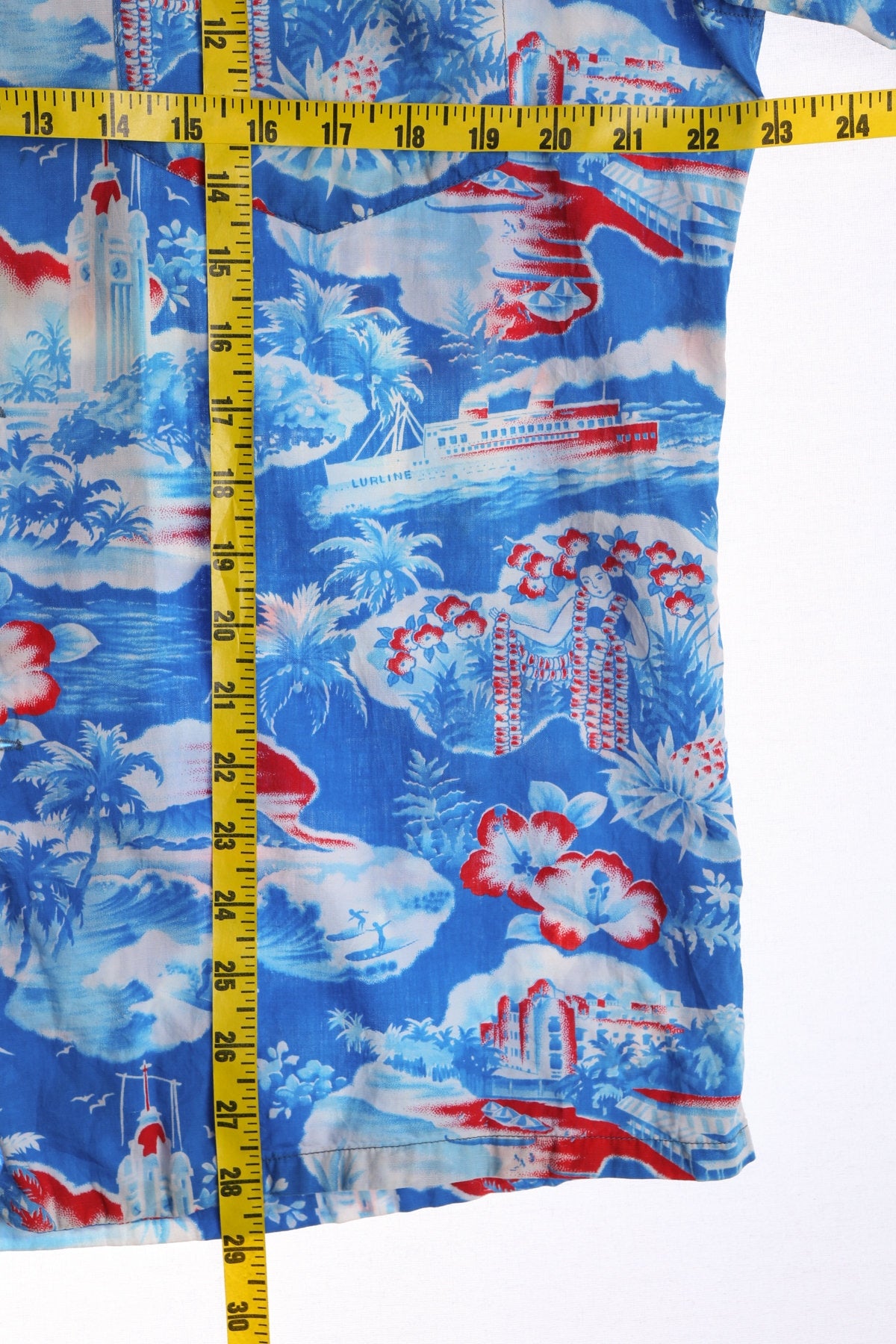 Vintage Hawaiian Shirt - Blue Print With Hawaii Beach Patter