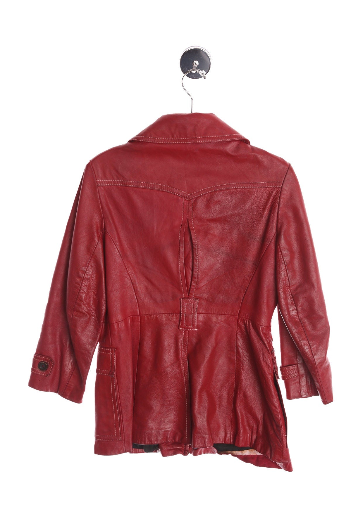 Vintage Women Red Leather Coat - 70's Style
