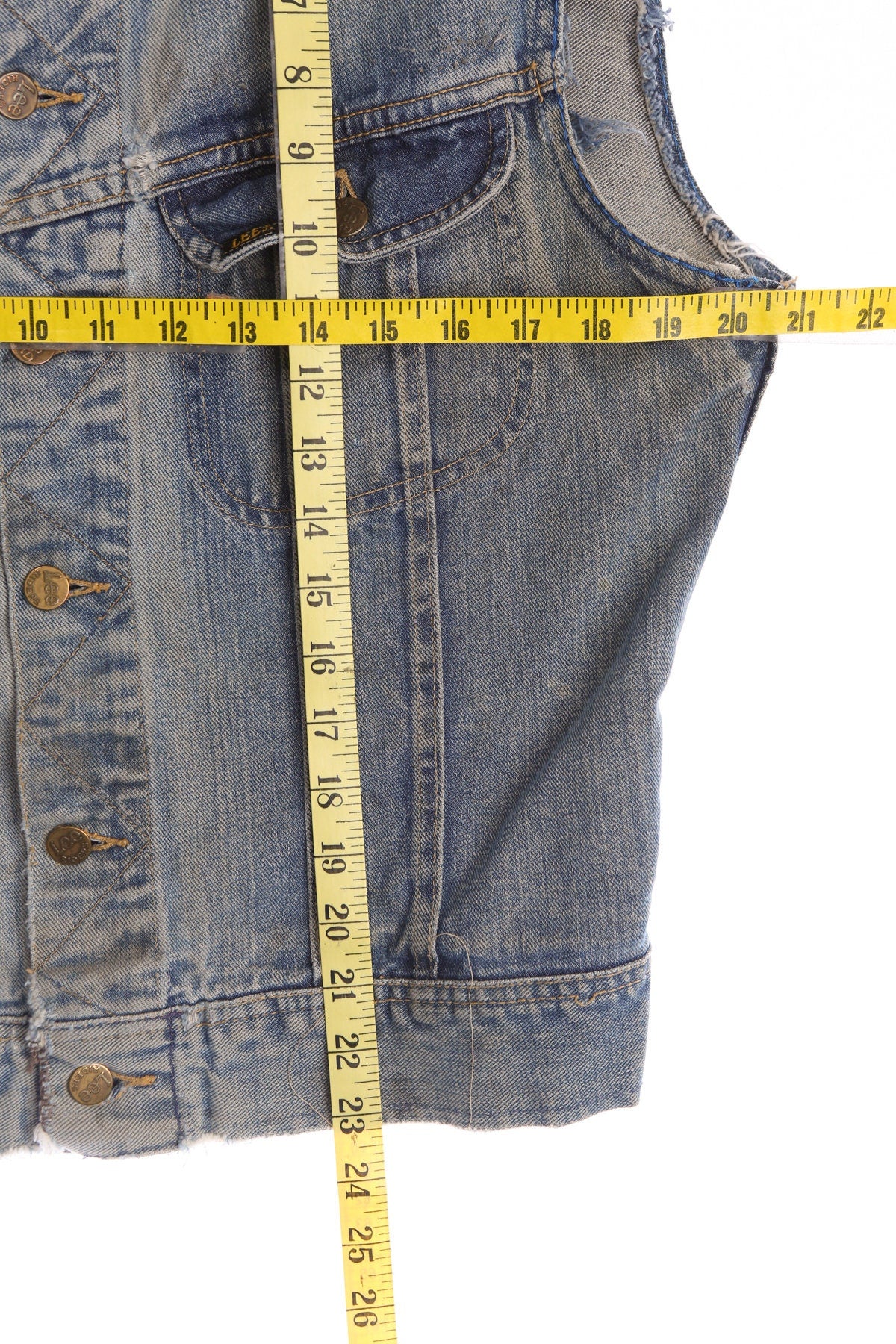 Vintage Lee Denim Vest - Biker Style - Distressed