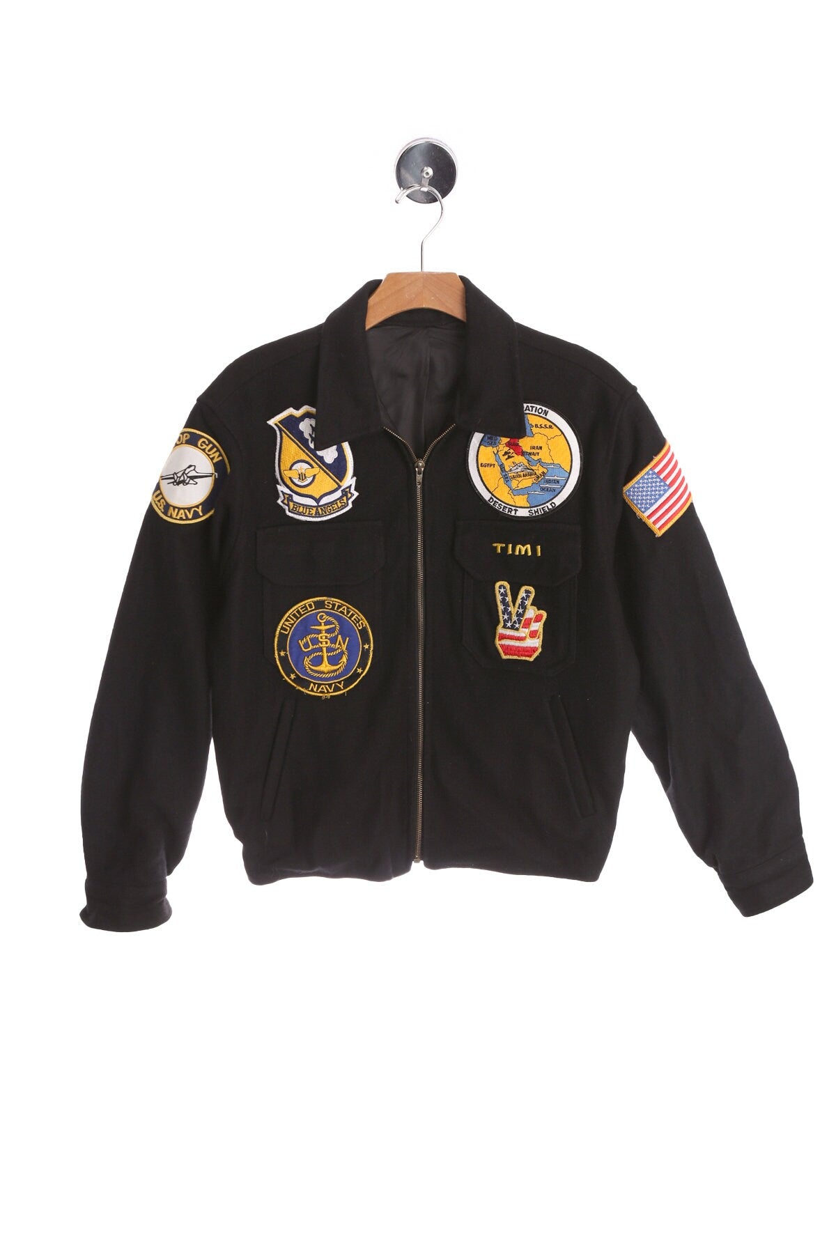 Vintage Black Military Souvenir Jacket - Persian Gulf Excursion West Pac 1991 - USS. Abraham Lincoln (CVN - 72)