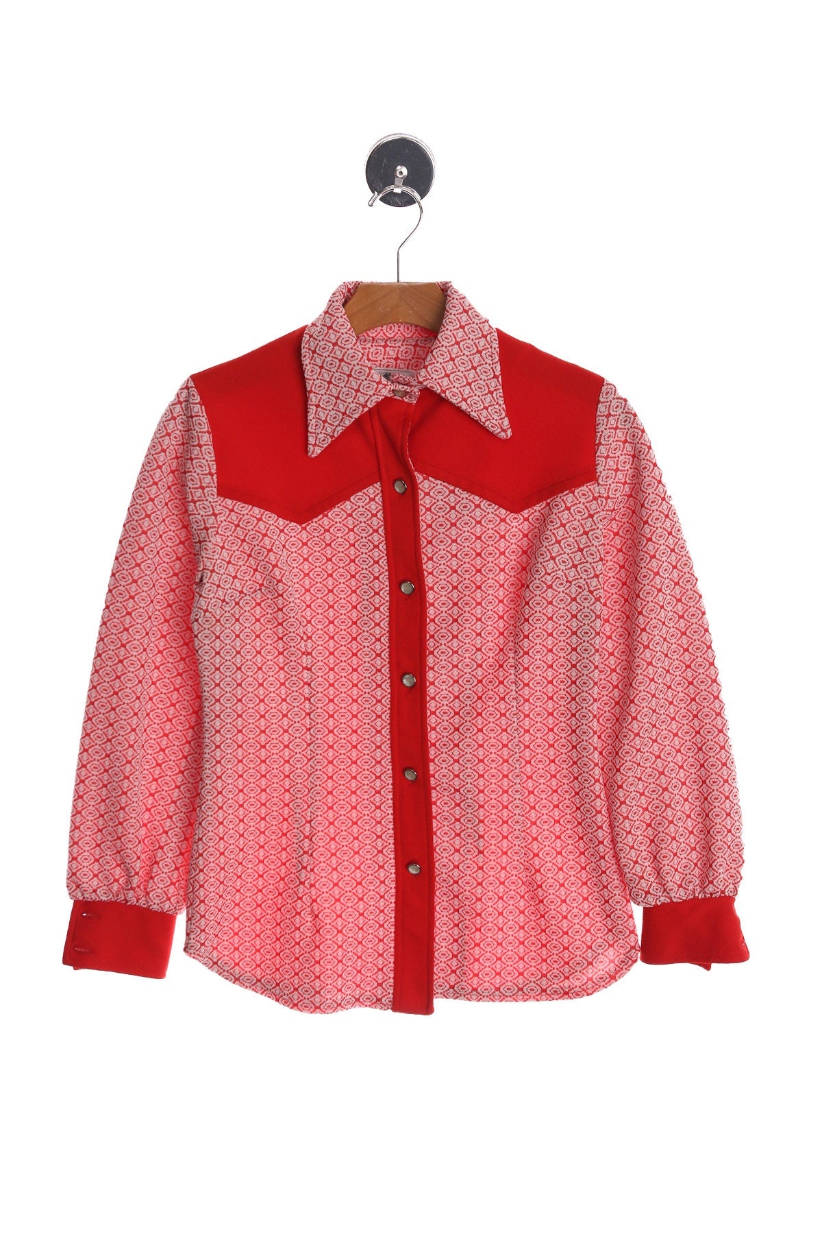 70's Women Red Poly Western Top