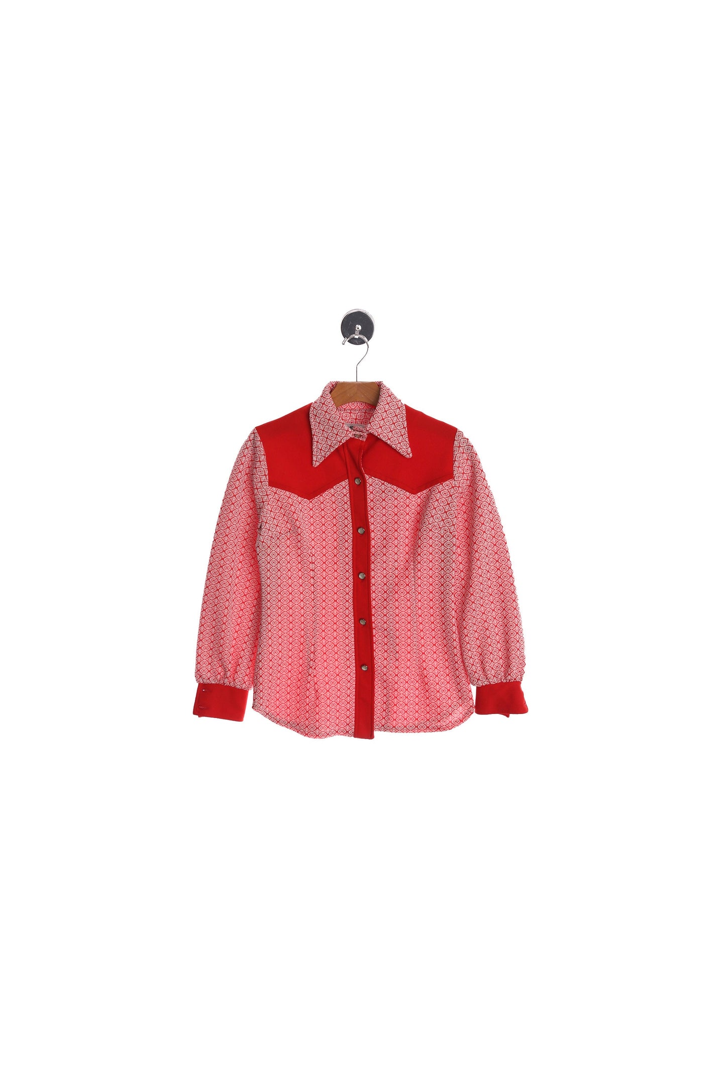 70's Women Red Poly Western Top