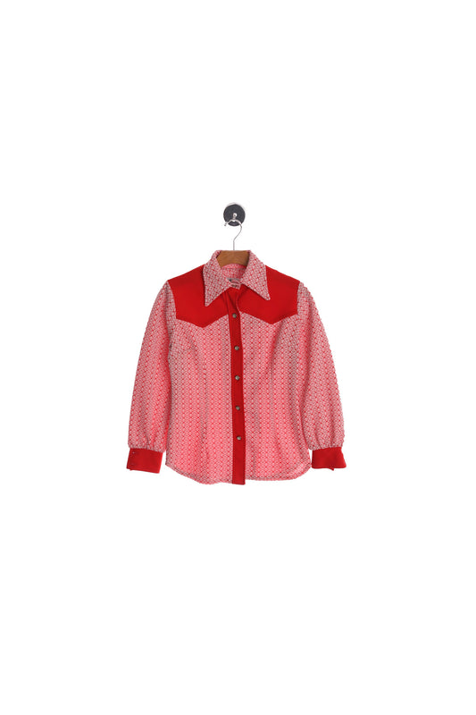 70's Women Red Poly Western Top