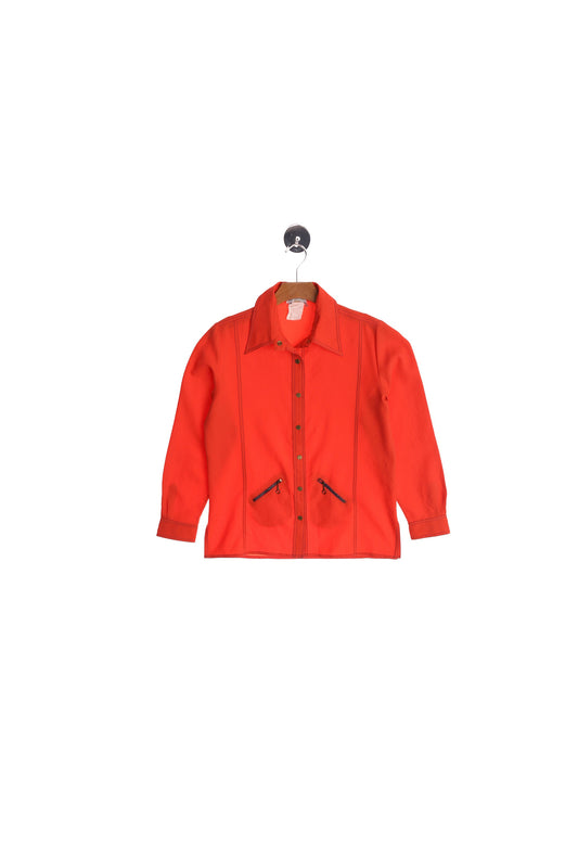 70's Women Top - Orange - Zipper Pockets - Mod - Casual