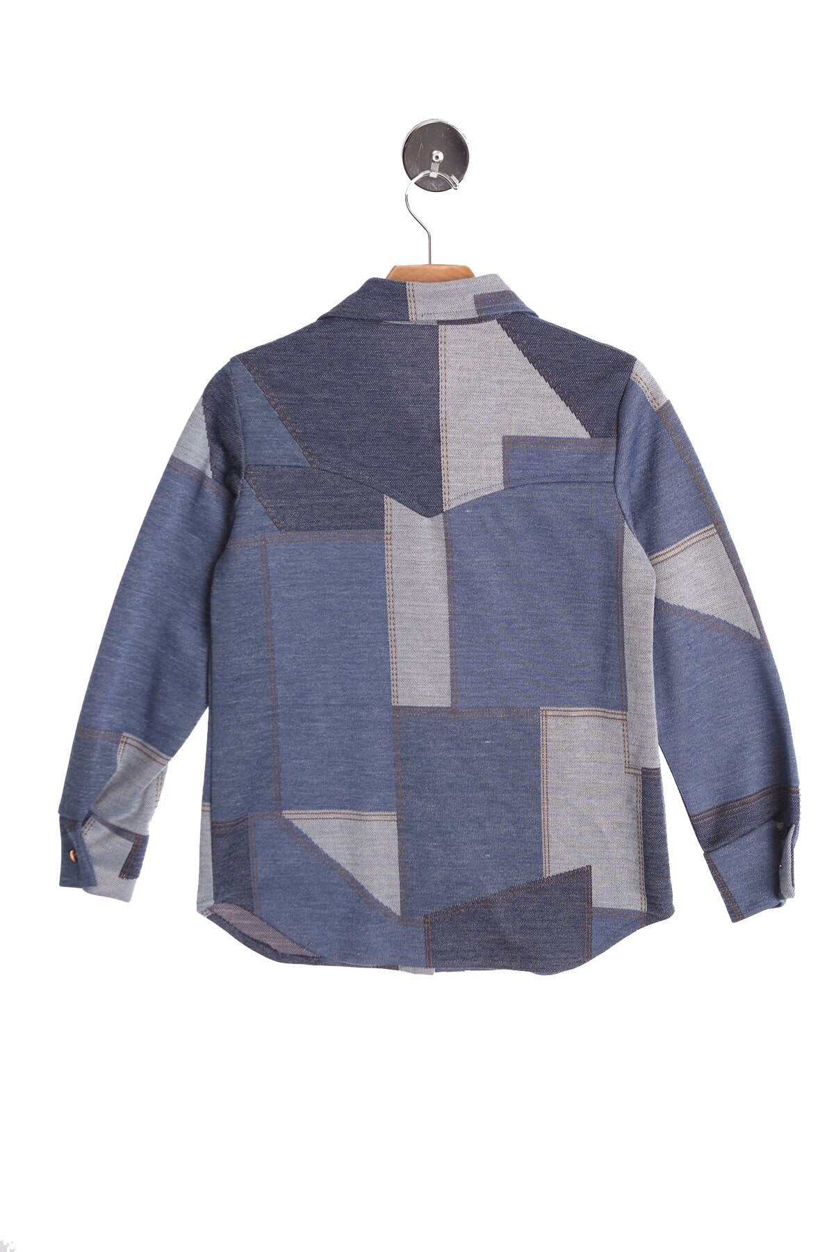 70's Blue Patchwork Print Poly Top