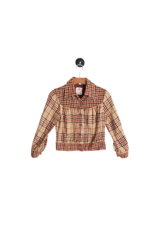 Women 70's Beige Plaid Top
