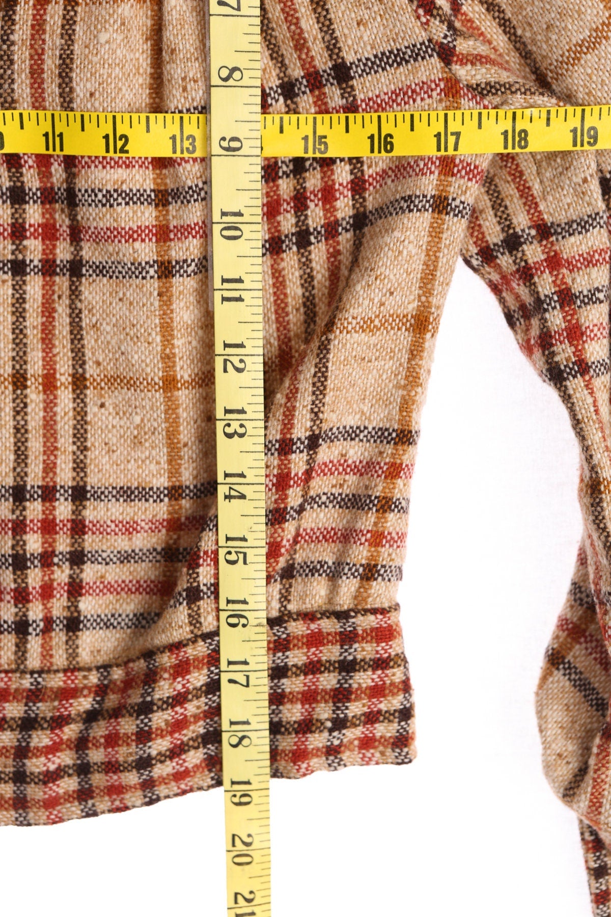Women 70's Beige Plaid Top
