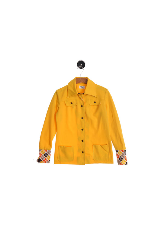70's Women Yellow Button Up Top