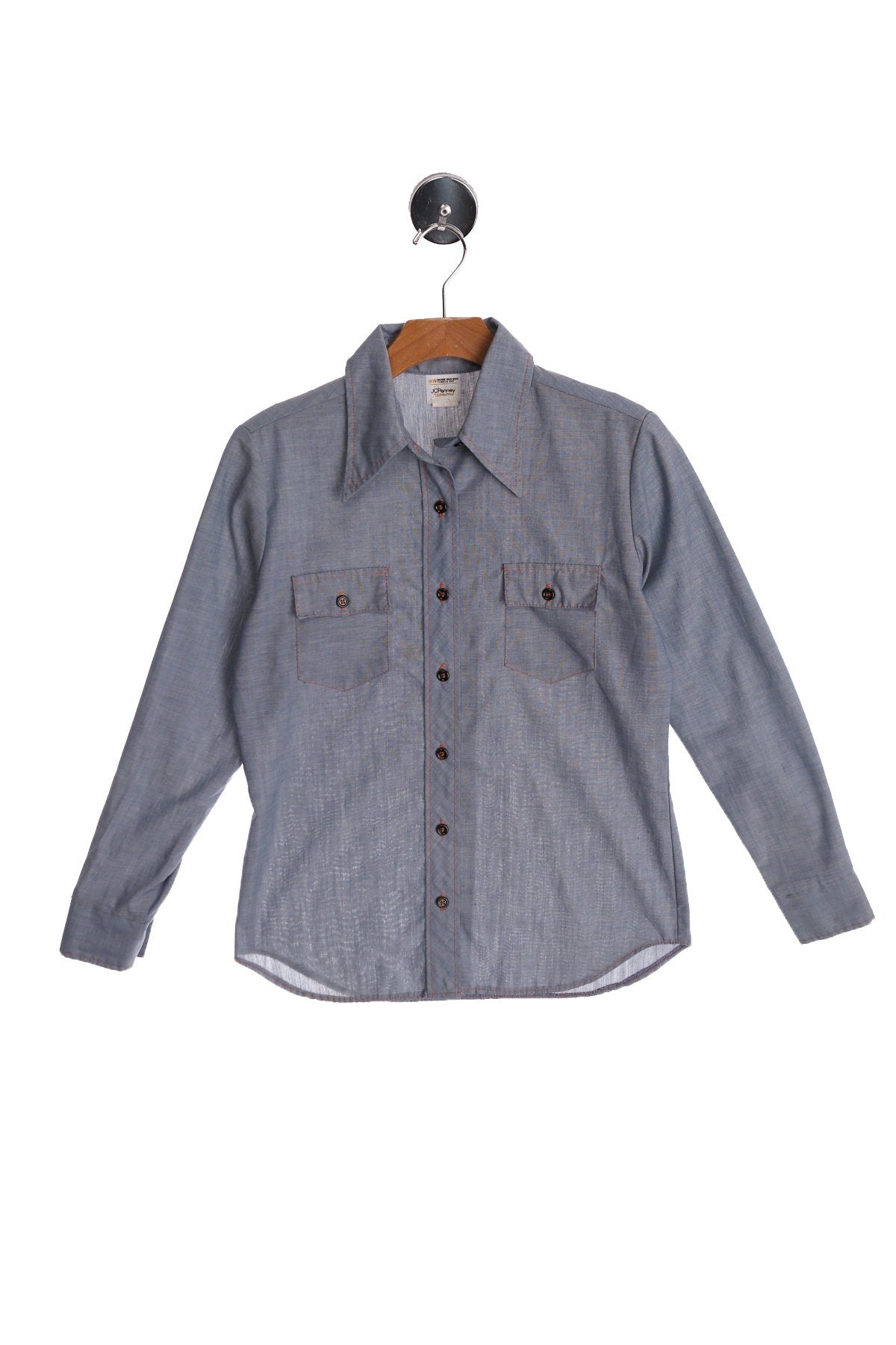 70's Blue Button Up Top