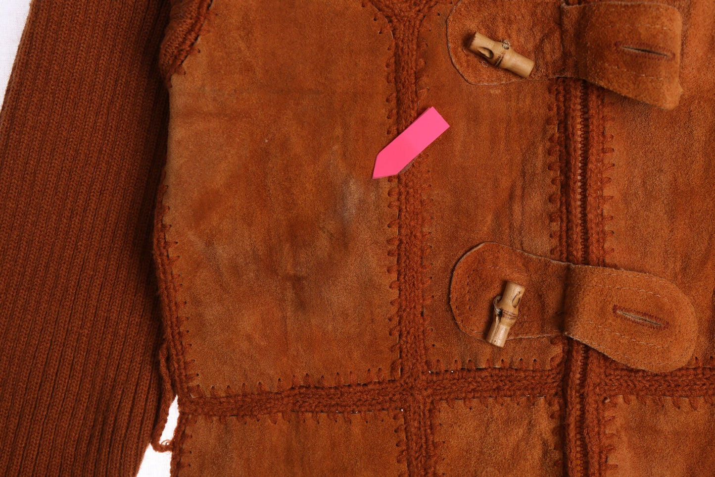 70's Women Brown Suede Patchwork Sweater Jacket