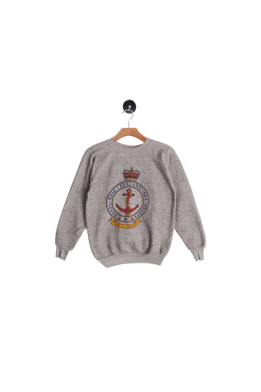 Vintage Gray Graphic Sweatshirt - Royal New Zealand Cadets Print