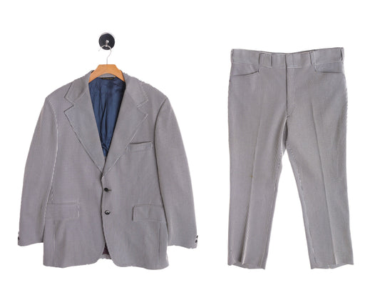 Vintage Men 70's Striped Polyester Suit