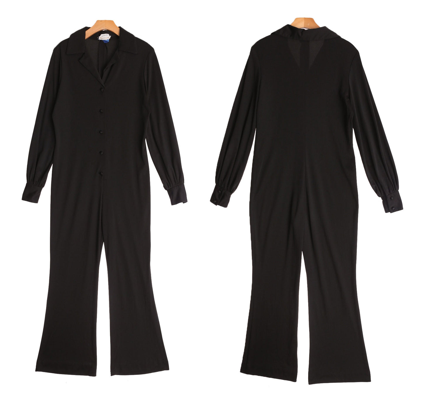 Vintage Women Black 70's Poly Jumpsuit