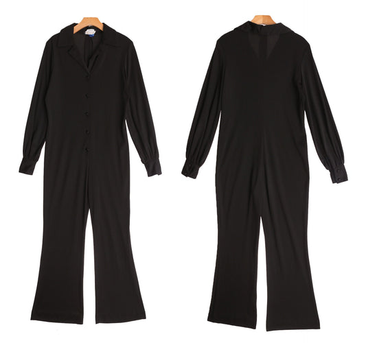 Vintage Women Black 70's Poly Jumpsuit